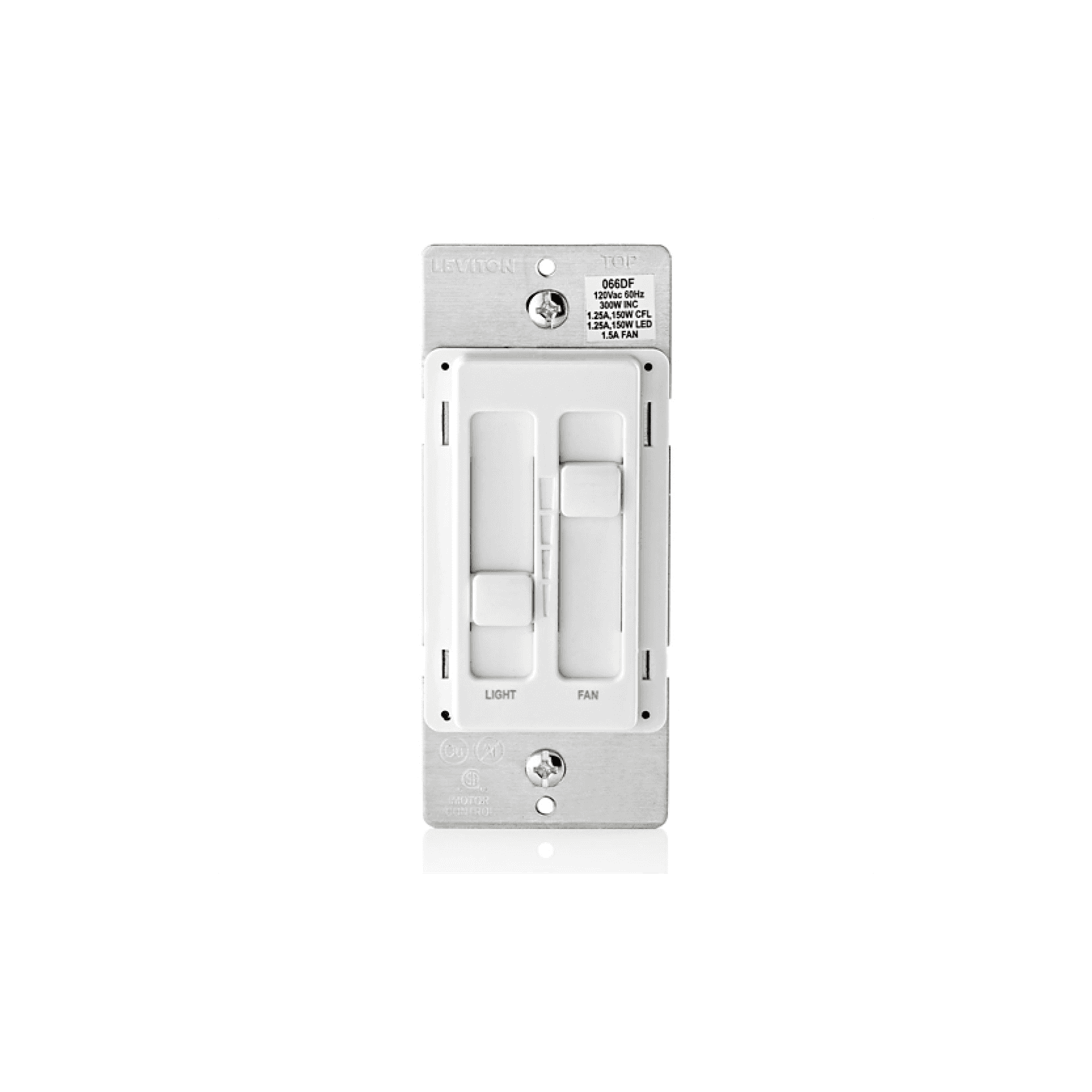 White Dual Slide Dimmer W/Fan Control 1.5A Leviton (66DF-10W)