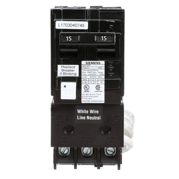 GFCI 15A Double Pole Circuit Breaker 120/240V Siemens (QF215A)